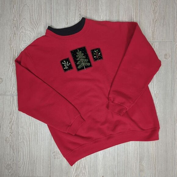 Top Stitch by Morning Sun Vintage Red Holiday Sweater Christmas Tree Women's Med - Picture 1 of 9